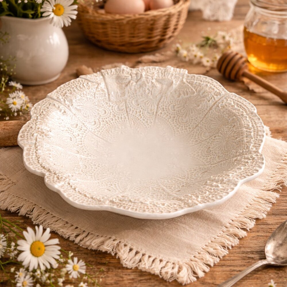 Vintage Tiffany & Co Creamy White Lace Ceramic Cottagecore Bowl